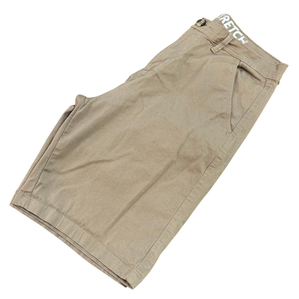 Stanley Stretch Mens Khaki Chino Shorts Size 36 Tan Cotton Blend Flat Front